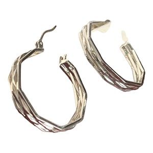 Silverplated 1 Inch Hoop Pierced Earrings Woven Look Surgical Steel Ear Wires